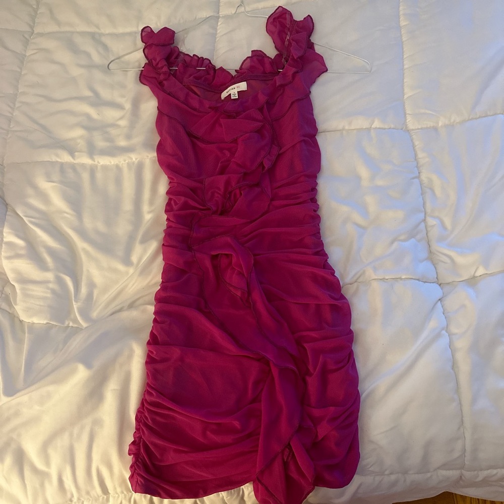Pink tight ruffly mini dress